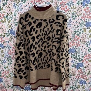 Leopard Print Mock Neck Sweater